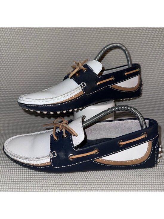 Tod\'s Gommini White Blue Tan Leather Moccasins Loafers Men’s Size 8.5 (UK 7.5) main image 6